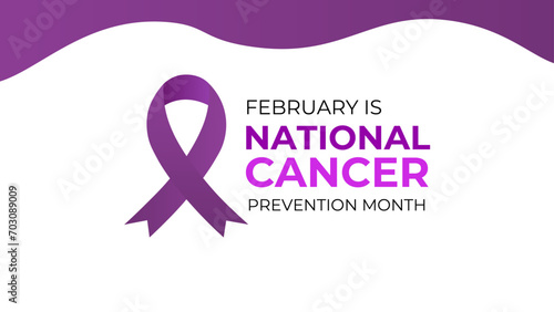 National cancer prevention month is observed every year in february. February is national cancer awareness month. Vector template for banner, greeting card, cover, flyer, poster with background.