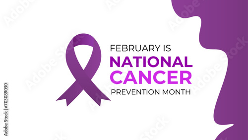 National cancer prevention month is observed every year in february. February is national cancer awareness month. Vector template for banner, greeting card, cover, flyer, poster with background.