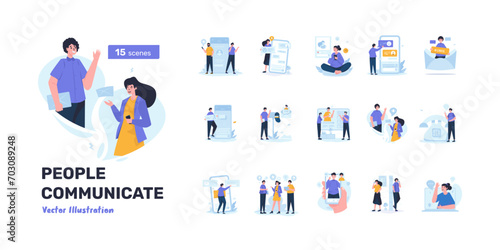 Business people communicate illustration set
