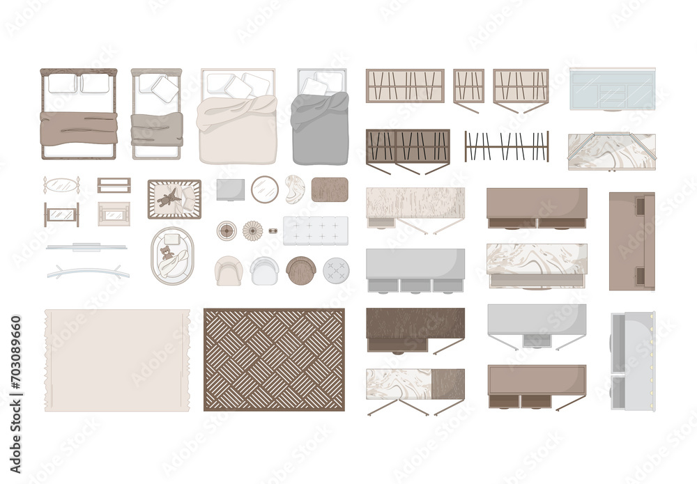 Bedroom Floor Plan Kit Top View Elements for Floorplan Design Stock