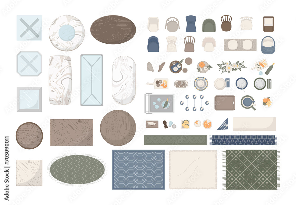 Dining Room Floor Plan Kit Top View Elements for Floorplan Design Stock