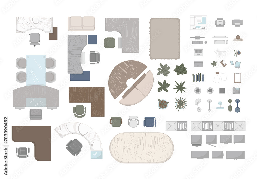 Office Floor Plan Kit Top View Elements for Floorplan Design Stock