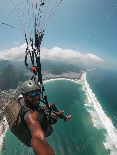 A Photo Of An African American Man Paragliding Over The Beaches Of Rio De Janeiro Brazil