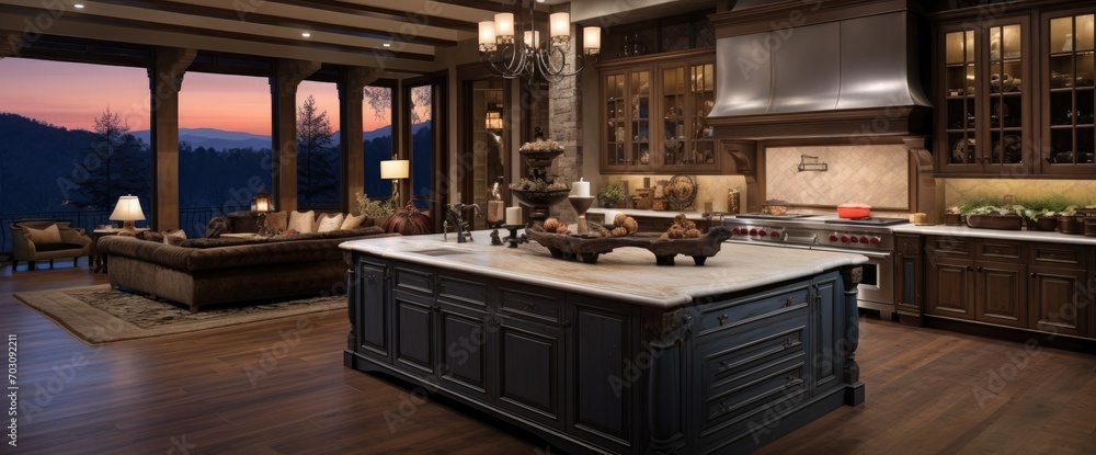 Kitchen in Luxury Home with View of Cabinetry