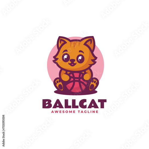 Vector Logo Illustration Ball Cat Mascot Cartoon Style.