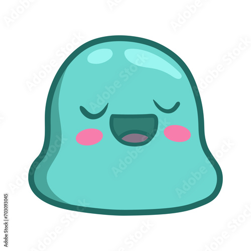 Cute Blushing Jelly Slime Monster doodle character, hand drawn vector cartoon mascot of a jelly slime with pinkish blush cheeks, isolated on a white background.