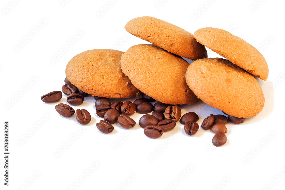 On a white isolated background lies a biscuit tender crispy cookie with aromatic coffee and creamy filling. On a white isolated background lies a biscuit tender crispy cookie with aromatic coffee and creamy filling.