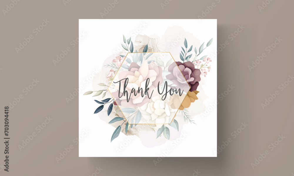 Illustration of a wedding invitation watercolor flower bouquet set branches brown leaves red flowers