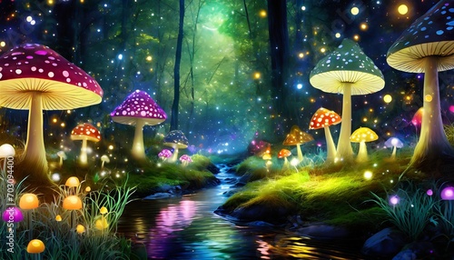 mushroom forest that glow at night