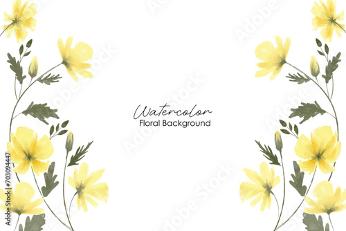 Yellow flower frame background with watercolor. Summer floral bouquet watercolor vector design. Botanical watercolor vector collection of flower, leaves, and branches.