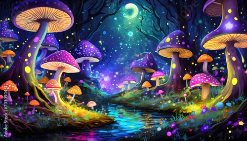mushroom forest that glow at night