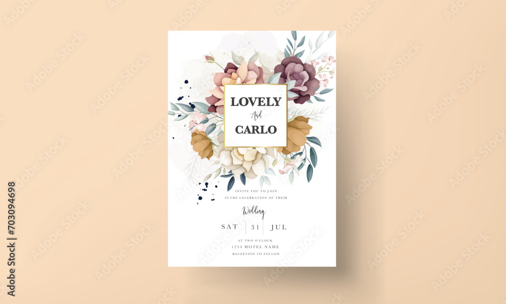 beautiful hand drawn botanical flower invitation card template