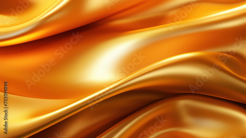 Vibrant gold satin cloth captured in mid-flow, its reflective sheen and rich undulating folds exude luxury.