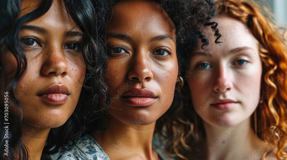 People diversity multi-racial concept. Studio portrait three women with different ethnicity on white background. Group of three young woman from different nationality. People diversity multi-racial concept. Studio portrait three women with different ethnicity on white background. Group of three young woman from different nationality.
