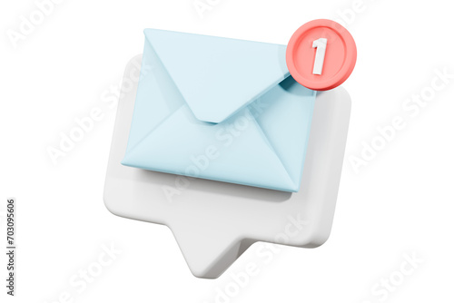 3d mail envelope icon with notification new message sign icon. Minimal 3d email letter with notification red bubble unread icon. message mailbox concept 3d icon. isolated blue background 3d rendering.