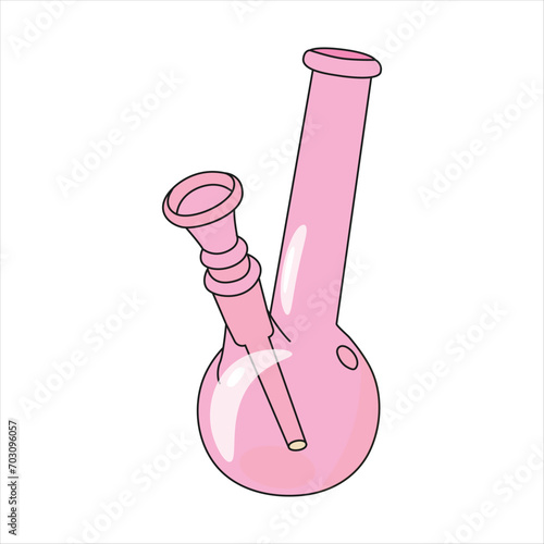 Smoking cannabis devise. Pink bong isolated on white background. Marijuana bong vector illustration. 