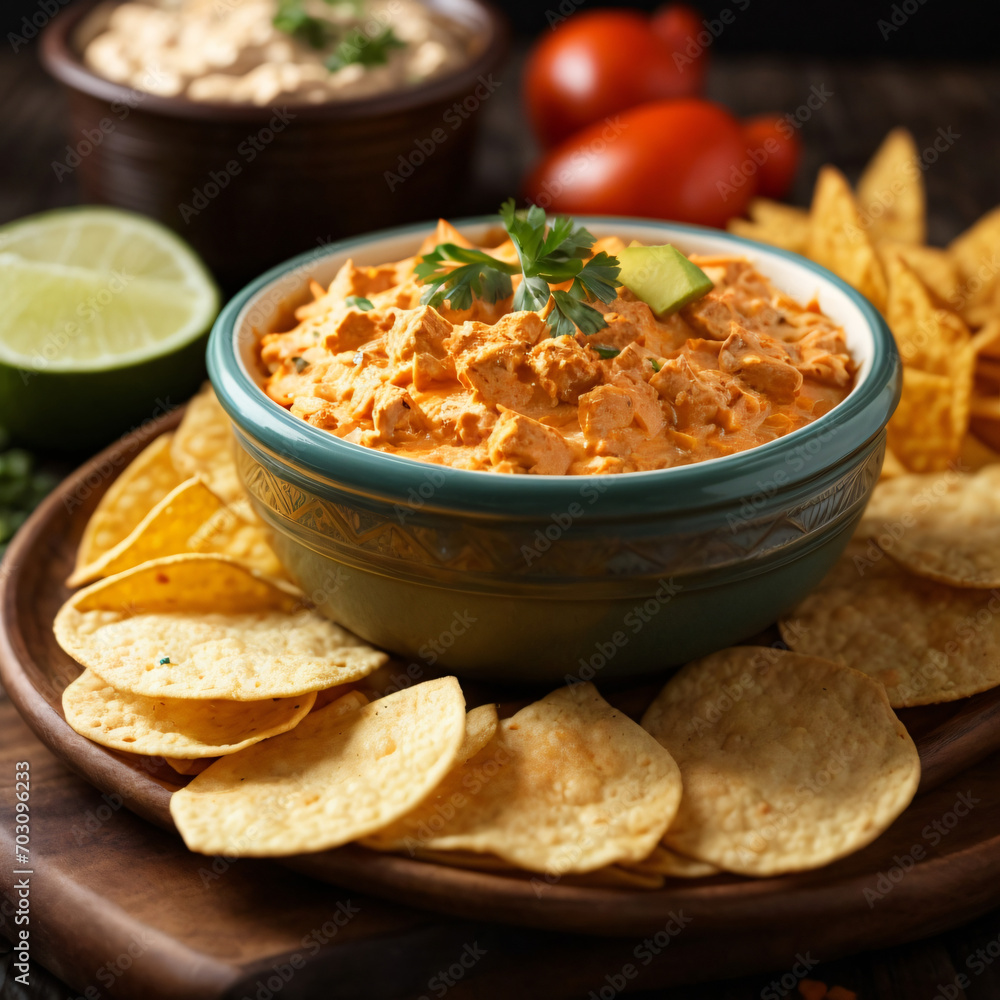 Buffalo Chicken Dip with Crispy Tortilla Chips - Irresistible Spicy Appetizer Buffalo Chicken Dip with Crispy Tortilla Chips - Irresistible Spicy Appetizer