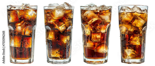 Glass of cola with ice, png transparent background