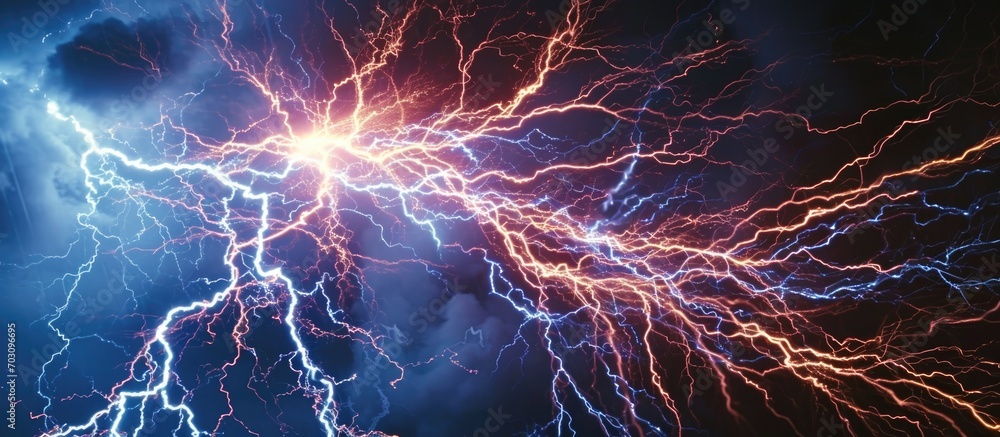 Visible grain is best at smaller sizes, displayed when lightning is generated using a Tesla coil. - obrazy, fototapety, plakaty 