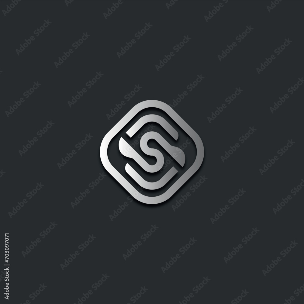 A logo design with the letter S in silver with a lead gray background A logo design with the letter S in silver with a lead gray background