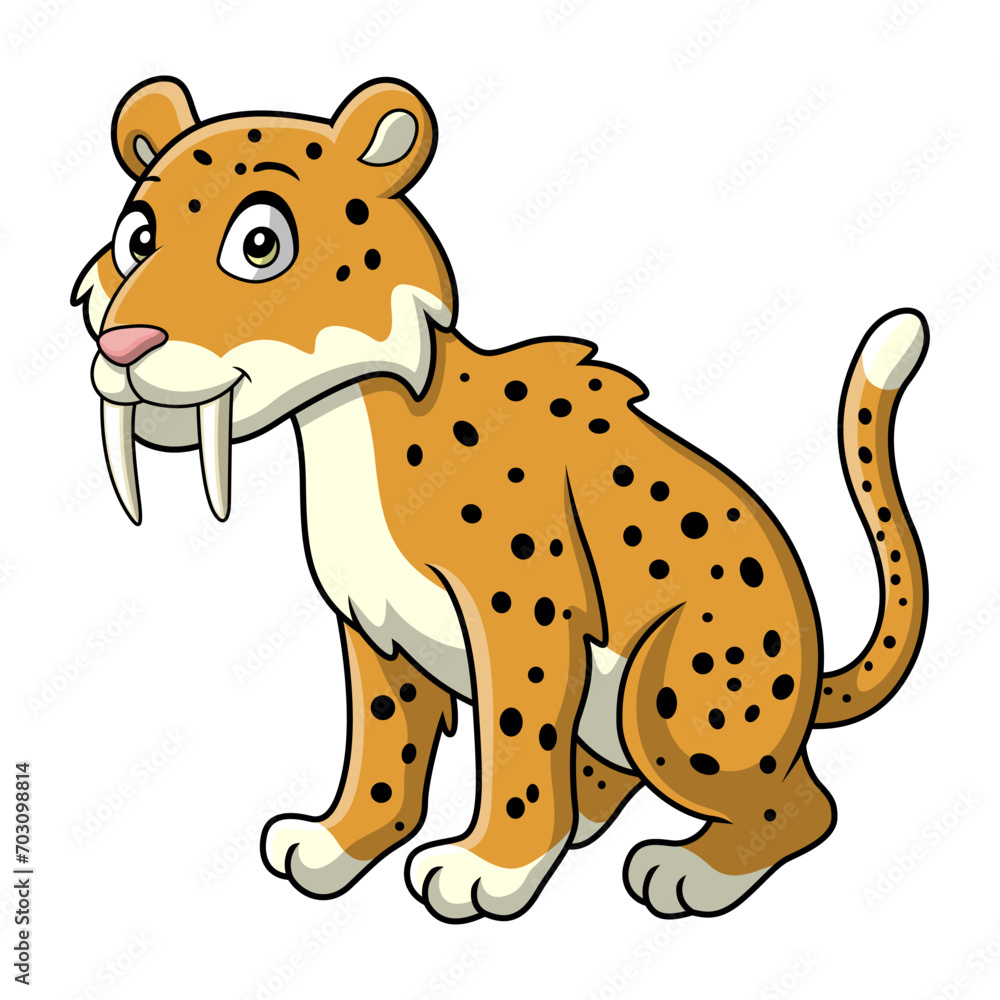 Cute smilodon cartoon on white background Cute smilodon cartoon on white background