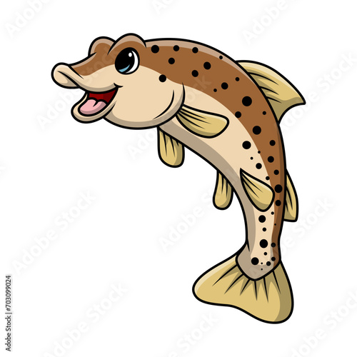 Cute salmon fish cartoon on white background