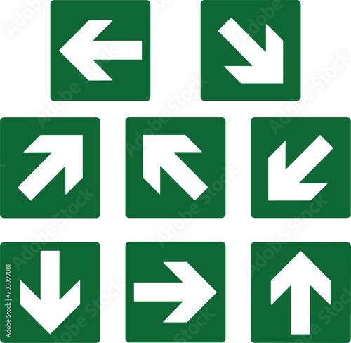 Emergency indicator Arrow vector | Emergency exit downstairs | Green sign of an emergency or fire exit