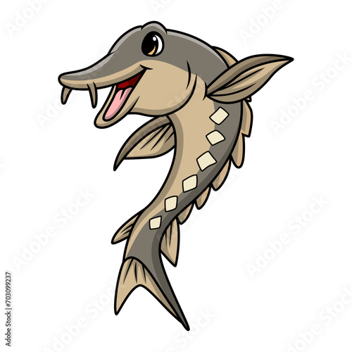 Cute sturgeon fish cartoon on white background