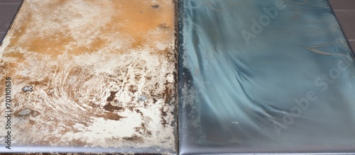 Compare the difference before and after cleaning the dirty cover, which had hard calcium water stains. It went from old and dirty to clean and shiny, like new.