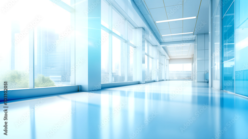 Beautiful blurred background of a bright modern office interior of a medical hospital with large panoramic windows flooded with sunlight Beautiful blurred background of a bright modern office interior of a medical hospital with large panoramic windows flooded with sunlight