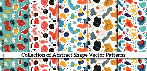 Seamless pattern set with abstract shapes. Colorful vector backgrounds.Citrus seamless pattern with lemons and oranges. Vector illustration