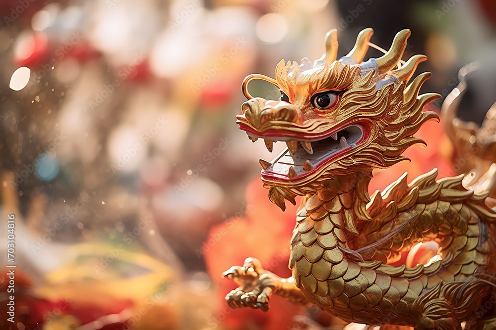 Chinese new year dragon wood statue