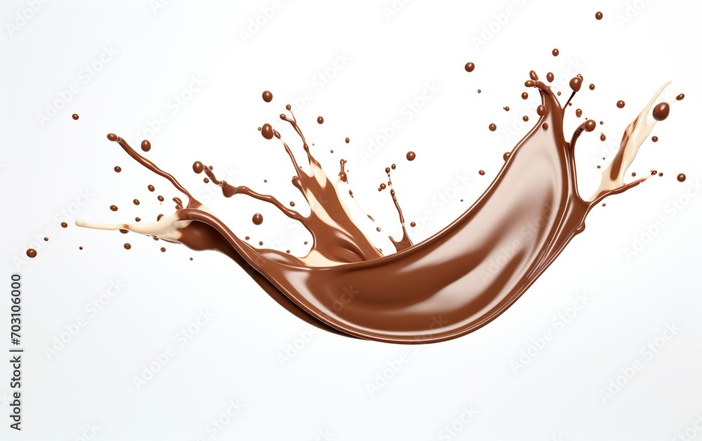 Chocolate milk splash 3d isolated on white background. Sweet liquid product banner. AI Generative. Chocolate milk splash 3d isolated on white background. Sweet liquid product banner. AI Generative.