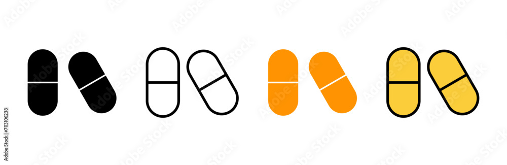 Pills icon set vector. capsule icon. Drug sign and symbol Pills icon set vector. capsule icon. Drug sign and symbol