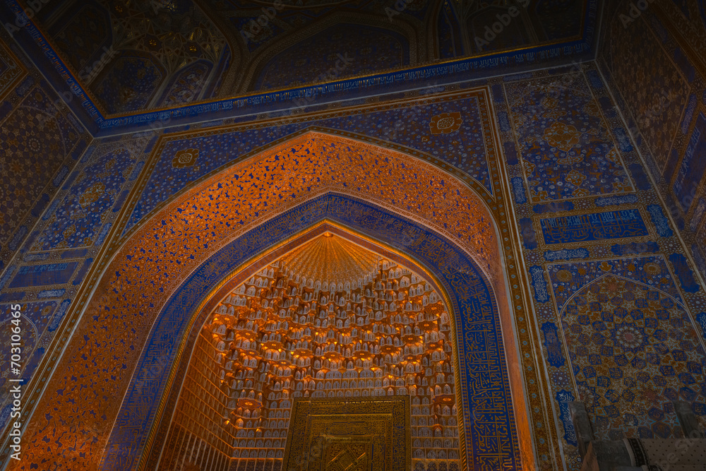 Interior of Tilya Kori Mosque and Madrasah located in Registan Square