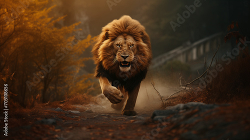 Lion running and chasing photo