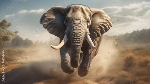elephant running and chasing photo
