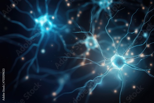 3d illustration of neuron  cell  neurons  nervous system  Neurons and the nervous system  Nerve cells background with copy space  AI Generated
