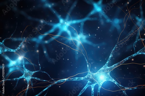 3d rendering of neuron cell with neurons in it, computer generated image, Neurons and the nervous system, Nerve cells background with copy space, AI Generated