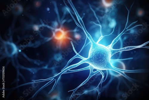 3d illustration of neuron cell, neurons, nervous system, computer generated images, Neurons and the nervous system, Nerve cells background with copy space, AI Generated