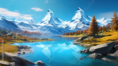 Stellisee in der Schweiz mit Matterhorn im Hintergrund Panorama photo