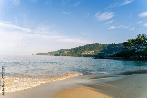 blue sky with white cloud, easy on the eyes, relaxed at Patong Beach, Phuket, Thailand background.