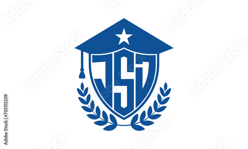 JSD three letter iconic academic logo design vector template. monogram, abstract, school, college, university, graduation cap symbol logo, shield, model, institute, educational, coaching canter, tech
