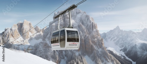 Cable Car and snow covered mountains