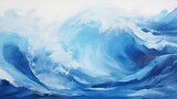 A painting of a large blue wave in the ocean