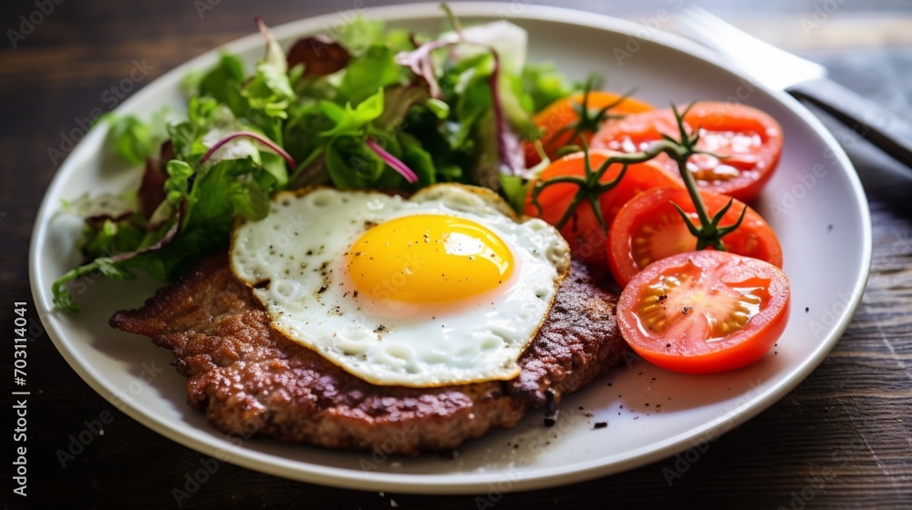 fried eggs with bacon and vegetables fried eggs with bacon and vegetables