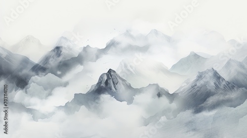 Mountain water color light gray background © Ilmi