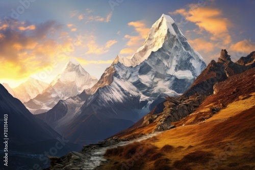 Beautiful mountains landscapes in Cordillera Huayhuash, Peru, South America, Mountain landscape at sunset in the Himalayas, Nepal, Asia, AI Generated photo
