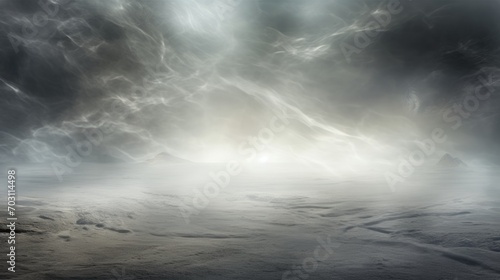Dark gray background fog and light on floor. Mystical mist. smoke in dark room. Banner show product  photo