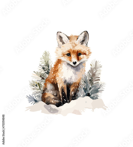 Wallpaper Mural Fox watercolor Winter Forest Illustration  Torontodigital.ca